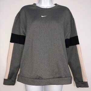 Nike Sweatshirt Womens S Gray Pink Black Striped Long Sleeve Crew Neck Pullover